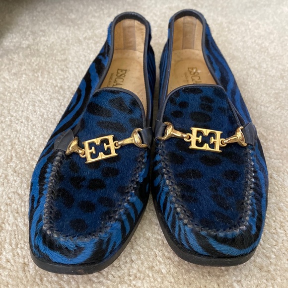 Escada Shoes - Vintage Escada blue and black animal hair moccasin, 6.5